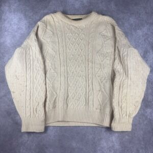 Callan Ireland Mens XL Wool Cable Knit Fisherman Sweater Cream Off White Chunky
